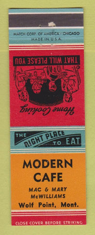 Matchbook Cover - Modern Cafe Wolf Point MT