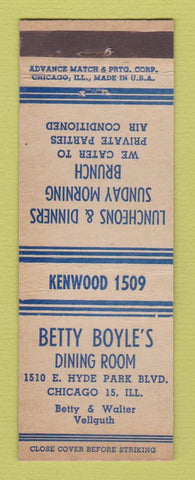 Matchbook Cover - Betty Boyle's Restaurant Chicago IL Vellguth ADVANCE
