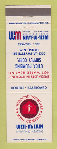 Matchbook Cover - Weil McLain Heating Utica NY Plumbing