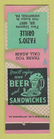Matchbook Cover - Fazio's Grille Swissvale PA