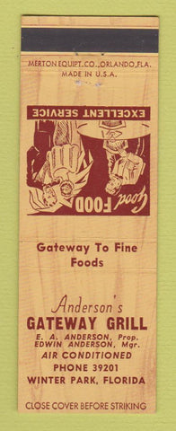 Matchbook Cover - Anderson's Gateway Grill Winter Park FL