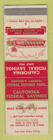 Matchbook Cover - California Federal Savings Los Angeles CA
