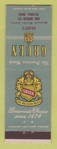 Matchbook Cover - Gruen Watches Read's Jewelry Elyria OH
