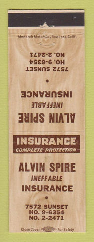 Matchbook Cover - Alvin Spire Insurance Los Angeles? CA