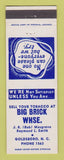 Matchbook Cover - Big Brick Warehouse Tobacco Buyers Goldsboro NC low phone #