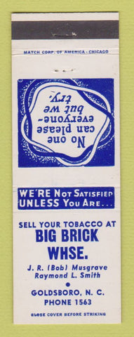 Matchbook Cover - Big Brick Warehouse Tobacco Buyers Goldsboro NC low phone #