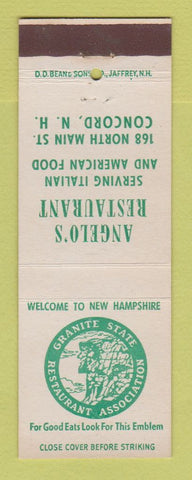 Matchbook Cover - Angelo's Restaurant Concord NH Granite State Association