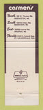 Matchbook Cover - Carmen's Disco Restaurant Rochester Riverview Warren MI