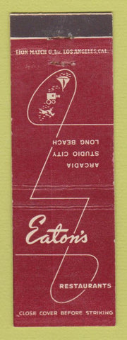 Matchbook Cover - Eaton's Restaurants Arcadia Studio City Long Beach CA