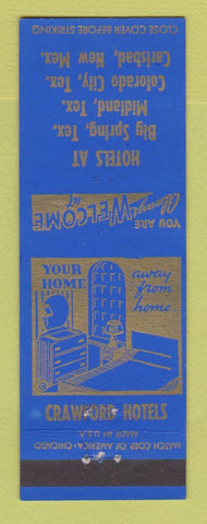 Matchbook Cover Crawford Hotels Big Spring Midland Colorado City TX Carlsbad NM