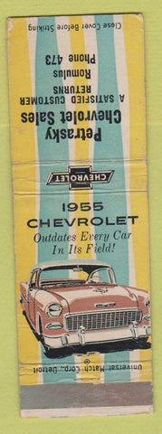 Matchbook Cover - 1955 Chevrolet Petrasky Romulus MI WEAR