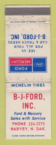 Matchbook Cover - BJ Ford Mercury Harvey ND WORN