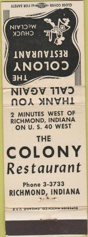 Matchbook Cover - The Colony Restaurant Richmond IN