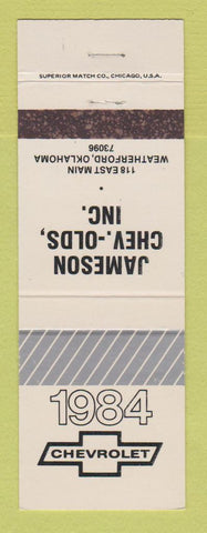 Matchbook Cover - 1984 Chevrolet Jameson Oldsmobile Weatherford OK