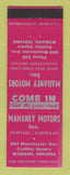 Matchbook Cover - Mahaney Motors Pontiac Cadillac Wabash IN low phone #
