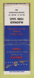 Matchbook Cover - 1960 Ford McDonald Dover Foxcroft ME BOBTAIL