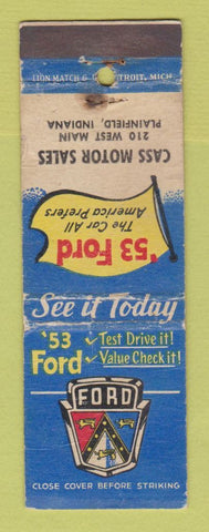 Matchbook Cover - 1953 Ford Cass Motors Plainfield IN WORN