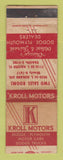 Matchbook Cover - Kroll Motors Dodge Plymouth Chicago IL WORN