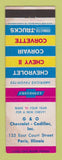 Matchbook Cover - 1963 Chevrolet G&O Cadillac Paris IL WORN