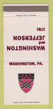 Matchbook Cover - Washington and Jefferson University Washington PA 30 Strike
