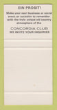 Matchbook Cover - Concordia Club Kitchener ON SAMPLE 30 Strike