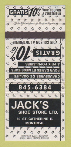 Matchbook Cover - Jack's Shoe Store Montreal QC 30 Strike