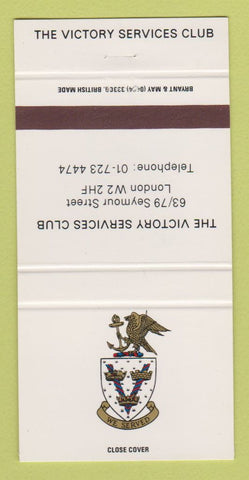 Matchbook Cover - Victory Services Club London UK England 30 Strike