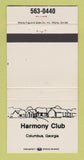 Matchbook Cover - Harmony Club Columbus GA 30 Strike