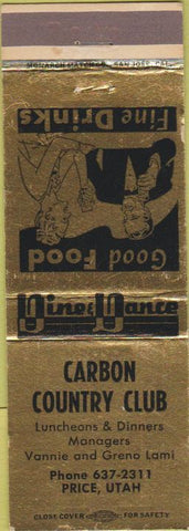 Matchbook Cover - Carbon Country Club Restaurant Price UT