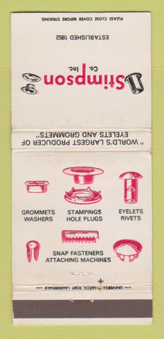 Matchbook Cover - Stimpson Fasteners Bayport NY Cranston RI WEAR 30 Strike