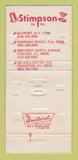 Matchbook Cover - Stimpson Fasteners Bayport NY Cranston RI WEAR 30 Strike