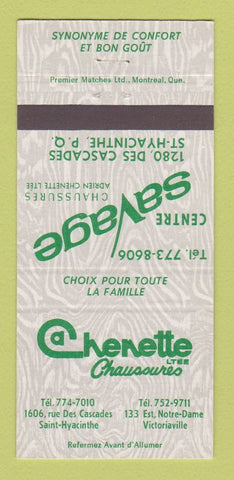 Matchbook Cover - Centre Savage Shoes St Hyacinthe QC Victoriaville 30 Strike