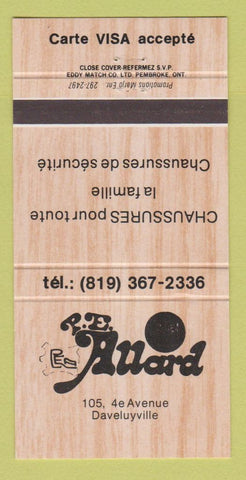 Matchbook Cover - PE Allard Shoes Daveluyville QC 30 Strike