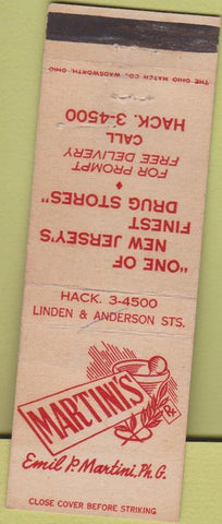 Matchbook Cover - Martini's Drug Store No Town NJ WEAR