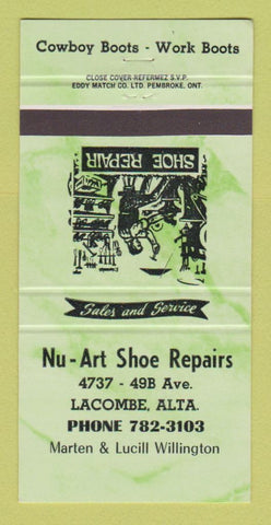 Matchbook Cover - Nu Art Shoe Repair Lacombe AB 30 Strike