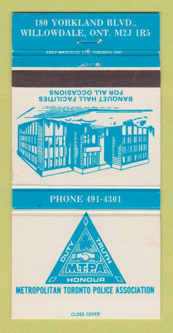 Matchbook Cover Metropolitan Toronto ON Police Association Willowdale 30 Strike