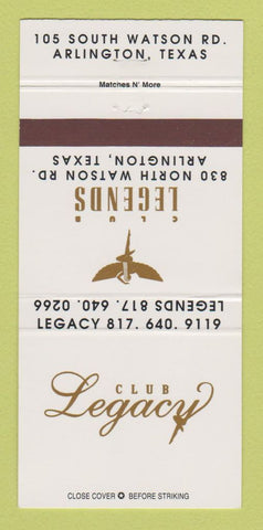 Matchbook Cover - Club Legacy Arlington TX Legends 30 Strike