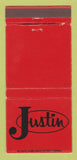 Matchbook Cover - Justin Boots Shoes Fort Worth TX 30 Strike