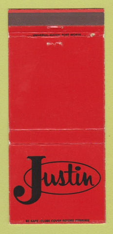 Matchbook Cover - Justin Boots Shoes Fort Worth TX 30 Strike