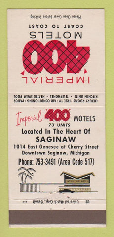 Matchbook Cover - Imperial 400 Motels Saginaw MI 30 Strike