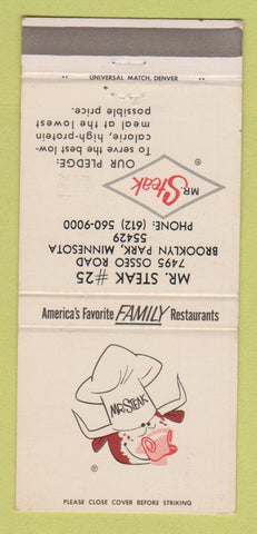 Matchbook Cover - Mr Steak Restaurant Brooklyn Park MN 30 Strike