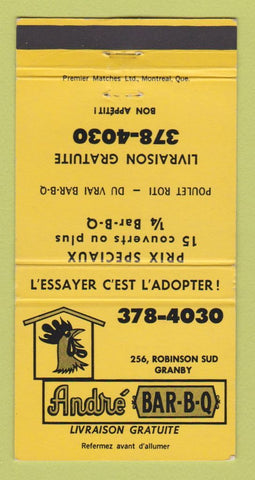Matchbook Cover - Andre BBQ Granby QC 30 Strike
