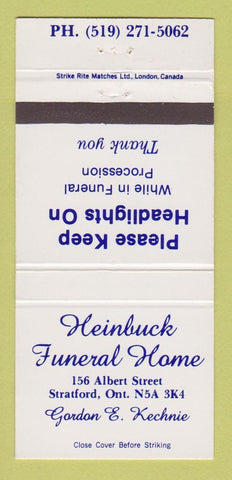 Matchbook Cover - Heinbuck Funeral Home Stratford ON 30 Strike