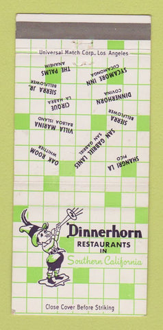 Matchbook Cover - Dinnerhorn Restaurant Covina La Habra Anaheim CA 30 Strike