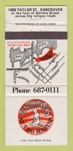 Matchbook Cover - Ondines At the Marina Vancouver BC 30 Strike