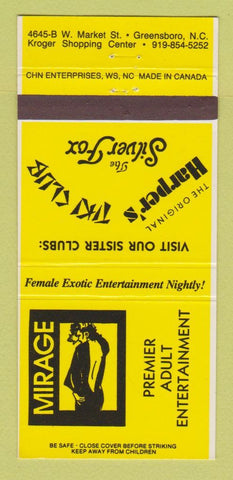 Matchbook Cover - Mirage Strip Club Greensboro NC YELLOW 30 Strike