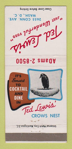 Matchbook Cover - Ted Lewis Crows Nest Washington DC Music Band 30 Strike