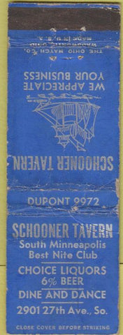 Matchbook Cover - Schooner Tavern No Name WORN