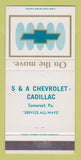 Matchbook Cover - S&A Cadillac Somerset PA 30 Strike