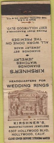 Matchbook Cover - Kirshner's Jewelry Store Hollywood CA WEAR